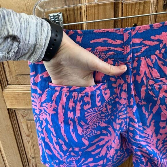 Lilly Pulitzer 0 Short Pink Blue Callahan‎ Zebra Pockets Zipper Button - Picture 8 of 12